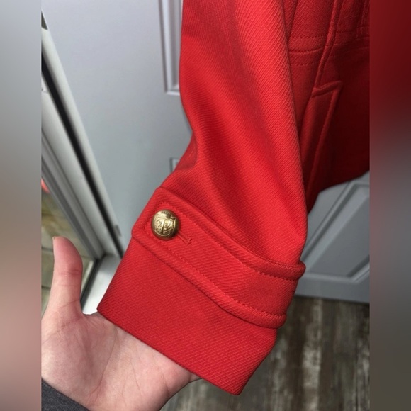Talbots Red Wool Pea Coat Size 12 p Gold Buttons Double Breasted Vintage Jacket - Picture 3 of 6